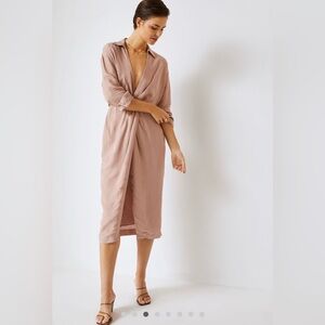Anthropologie V-Neck Knot Front Midi Dress | Rose Pink | Size 12